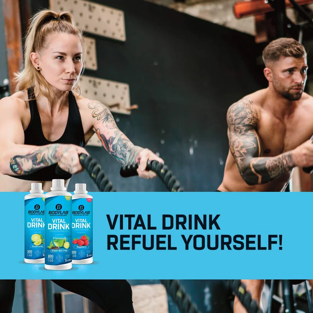 Bodylab24 Vital Drink Concentrated Waldmeister 1000 ml, koncentrat do napojów bez cukru, syrop Zero, z witaminami i L-karnityną, napój sportowy o niskiej zawartości kalorii