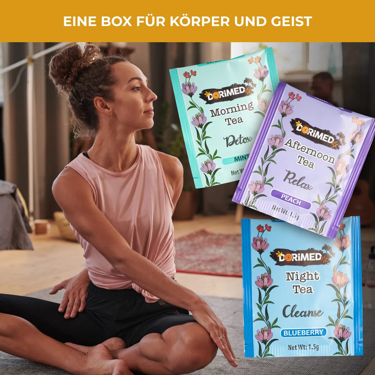 Dorimed Asortyment herbaty - Pudełko na prezent - Herbata Wellness (100% naturalna, bez cukru, glutenu i GMO) - 100 saszetek, 6 smaków - 3 oczyszczające, 2 Detox, 1 uspokajający