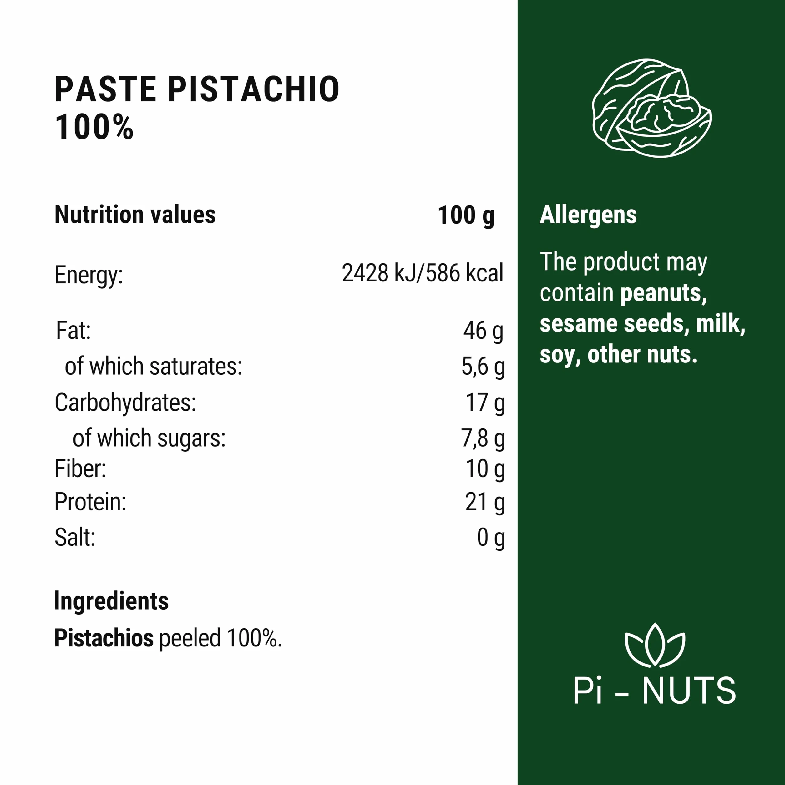 Pi-nuts Pasta pistacjowa krem z pistacji 100% 250g