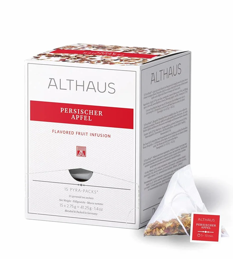 Althaus Herbata z perskiego jabłka - herbata owocowa w worku piramidowym PYRA PACK - aromatyzowana herbata owocowa o smaku jabłkowym - 15 x 2,75 g