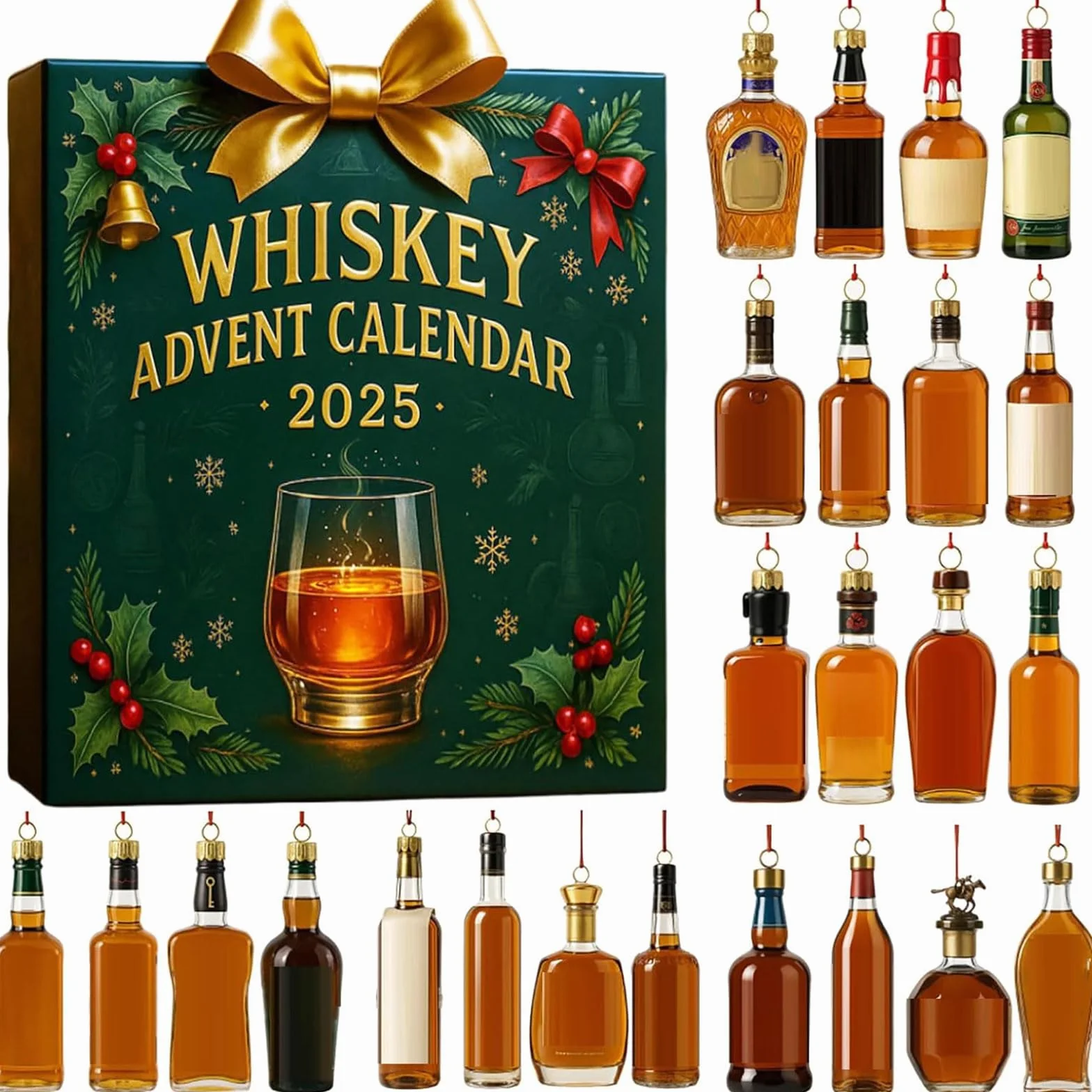 Kalendarz adwentowy z whisky 2025, 2D, 24 dni bez powtórzenia, zawieszka do whisky, podróż degustacyjna przez świat, kalendarz adwentowy bez alkoholu, prezent dla miłośników alkoholu (whisky)