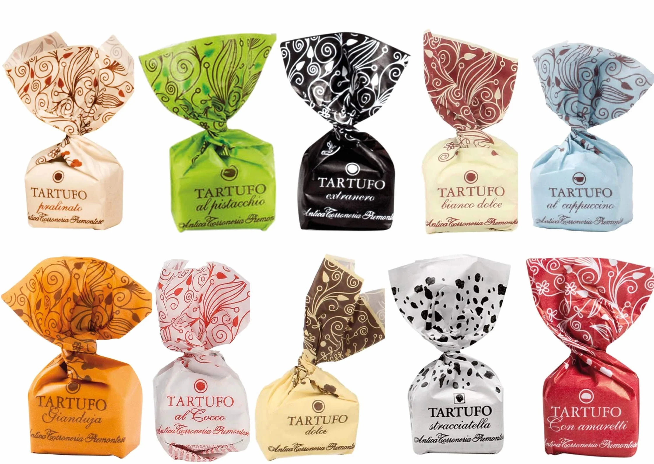 Antica Torroneria Piemontese Tartufo włoskie praliny truflowe w różnych rodzajach, 140 g, pralinki, trufle czekoladowe trufle (Tartufo 5 rodzajów mieszane)