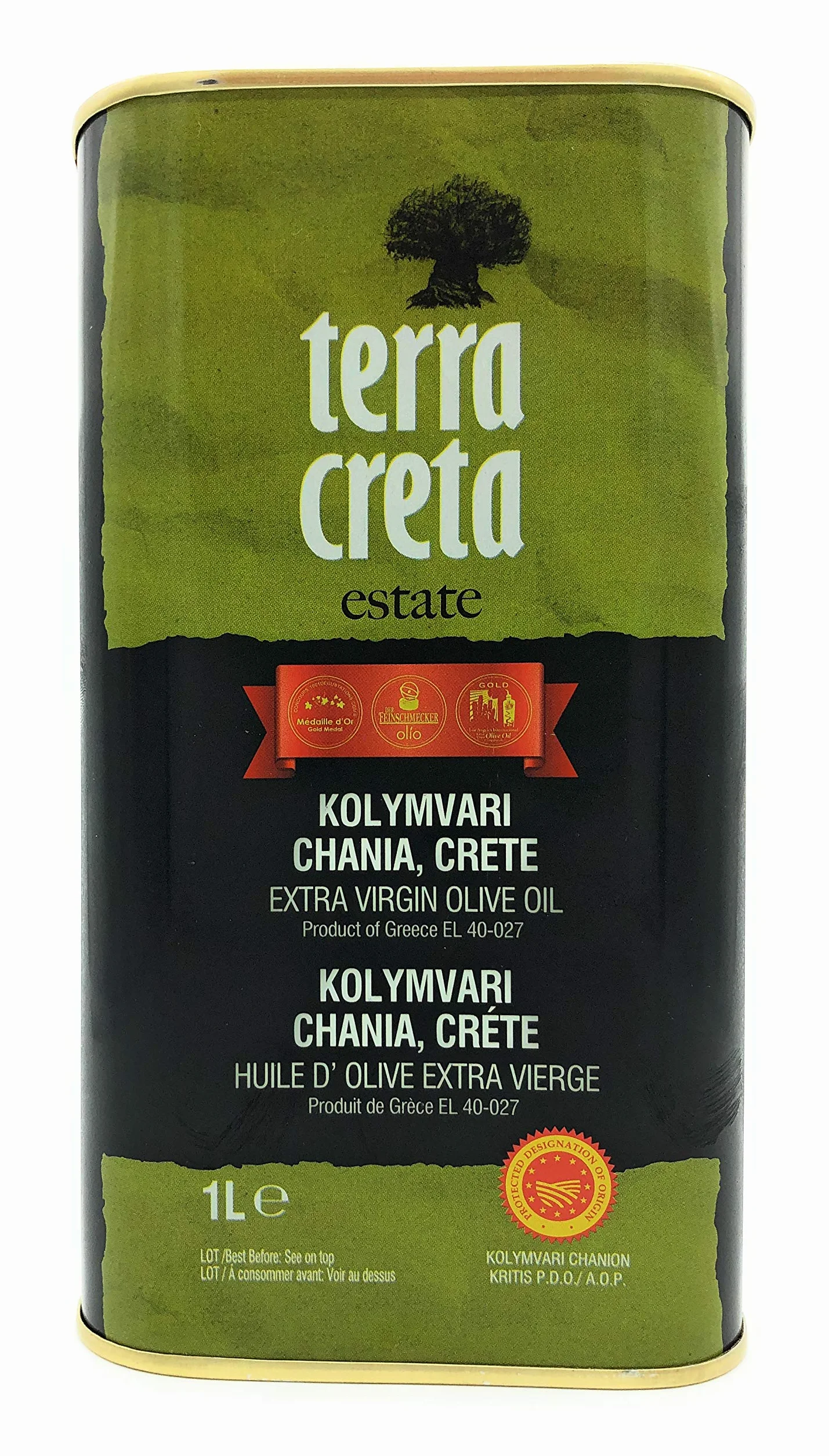 Terra Creta Estate PDO Kolymvari 1L – Oliwa Extra Virgin z Krety | Kwasowość <0,5% | Tłoczona na zimno | Odmiana Koroneiki | Chronione Oznaczenie Pochodzenia