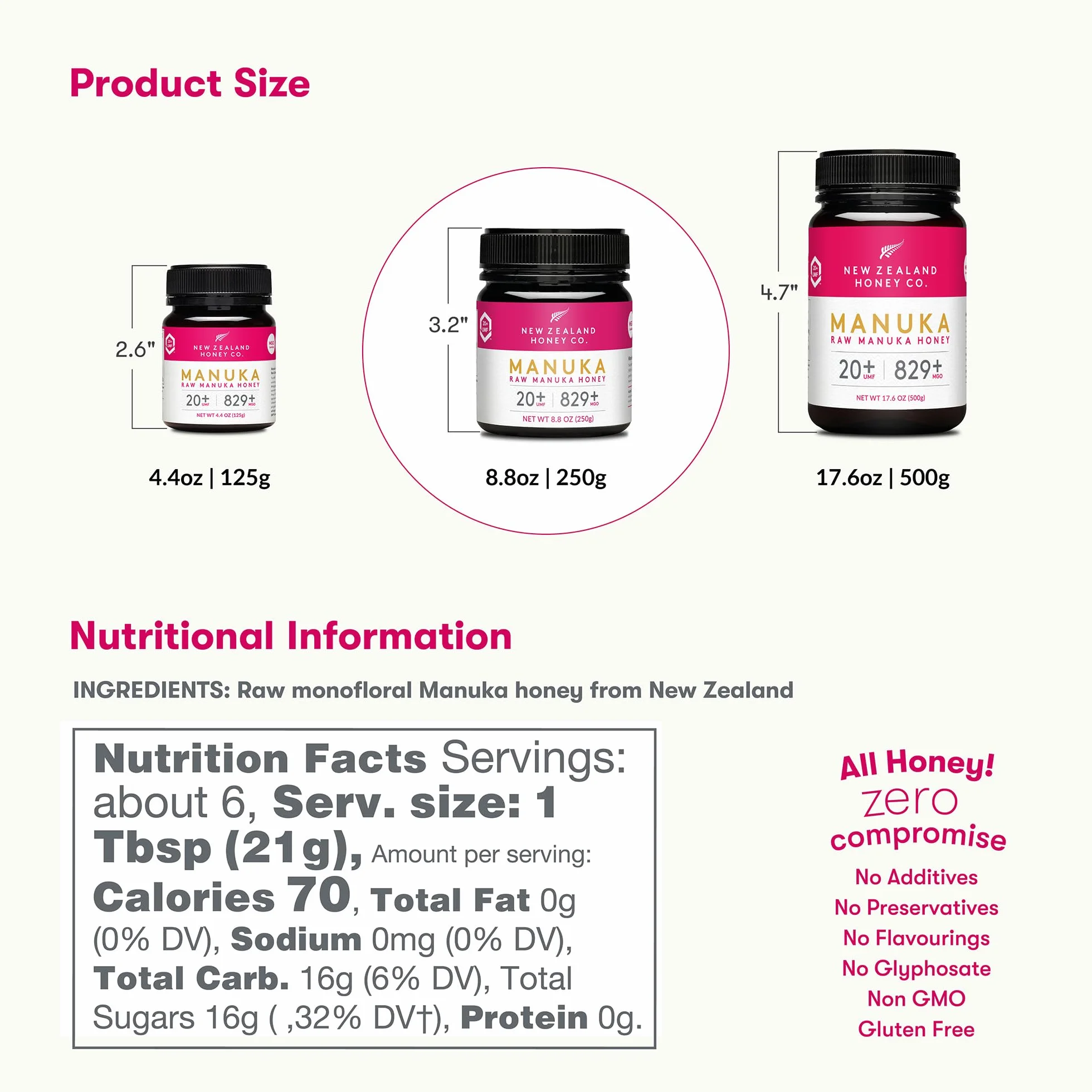 New Zealand Honey Co. Naturalny miód Manuka UMF 20+ / MGO 829+ | 250g