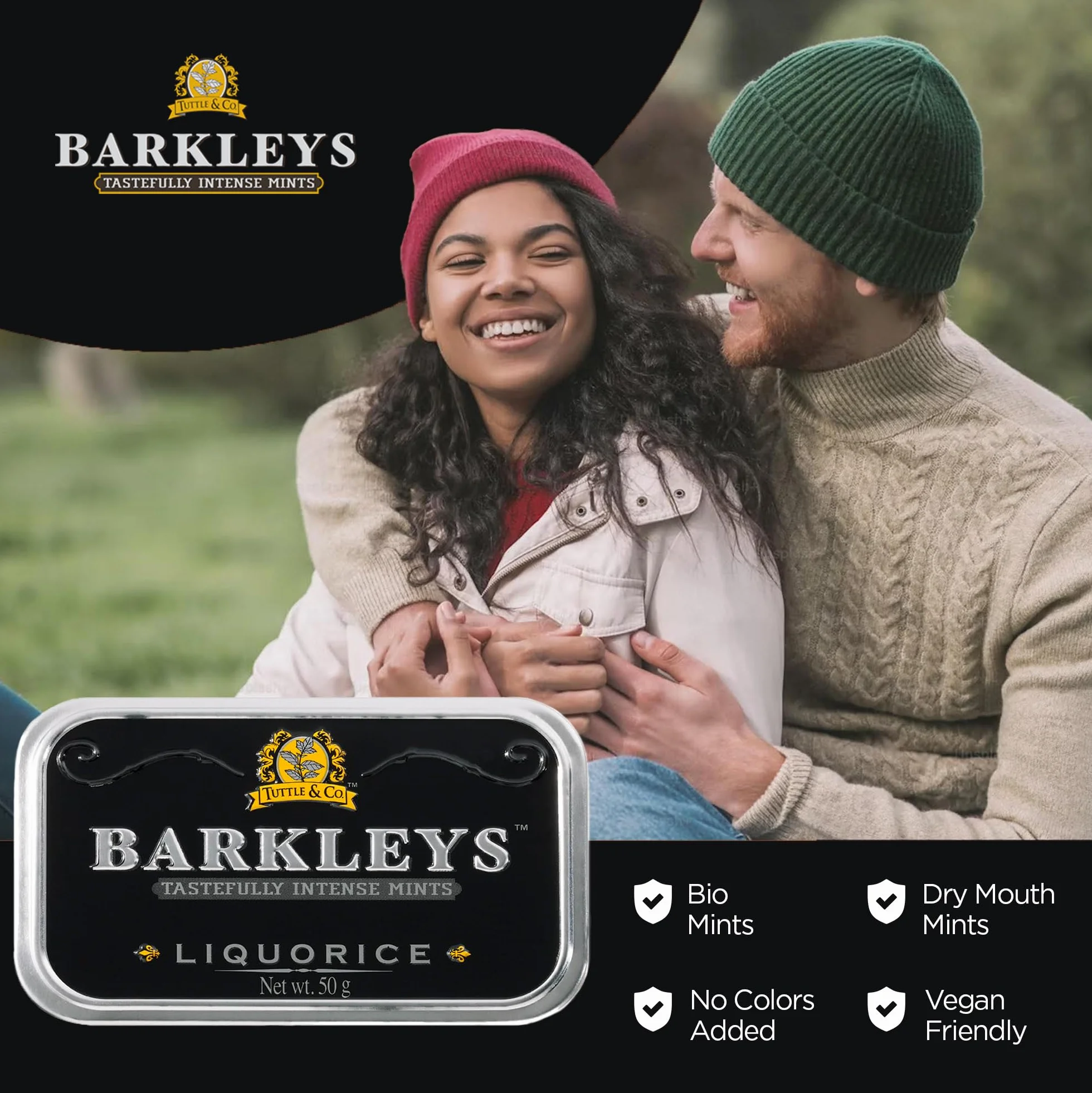 Barkleys Lukrecja Breath Mints - mocna lukrecja smakowe fajne cukierki miętowe na imprezę, po kolacji, ślub, do codziennego użytku - wegańskie miętówki w klasycznych puszkach podróżnych wielokrotnego