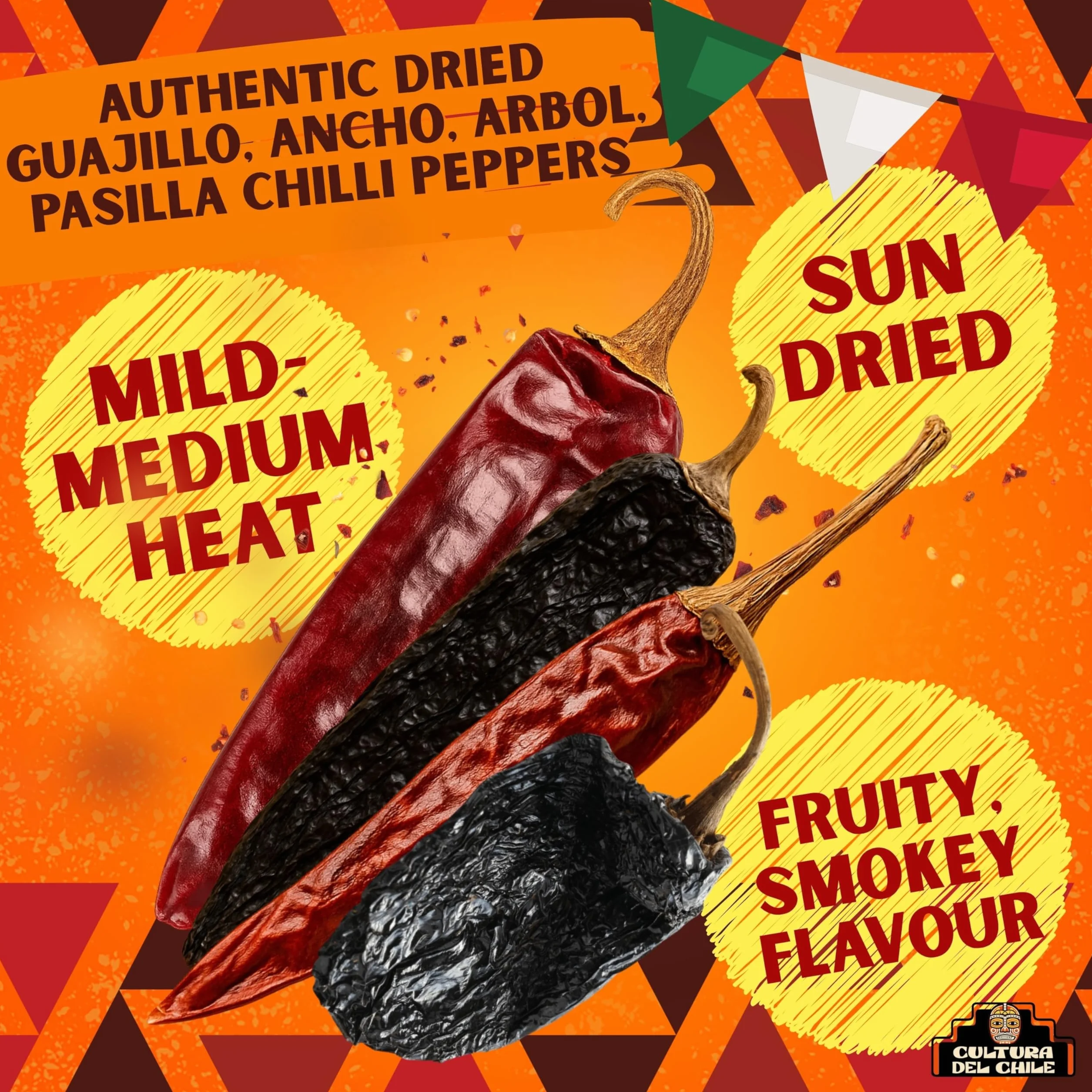 Meksykańskie suszone papryczki chili Ancho Guajillo Arbol Pasilla zestaw 300 g