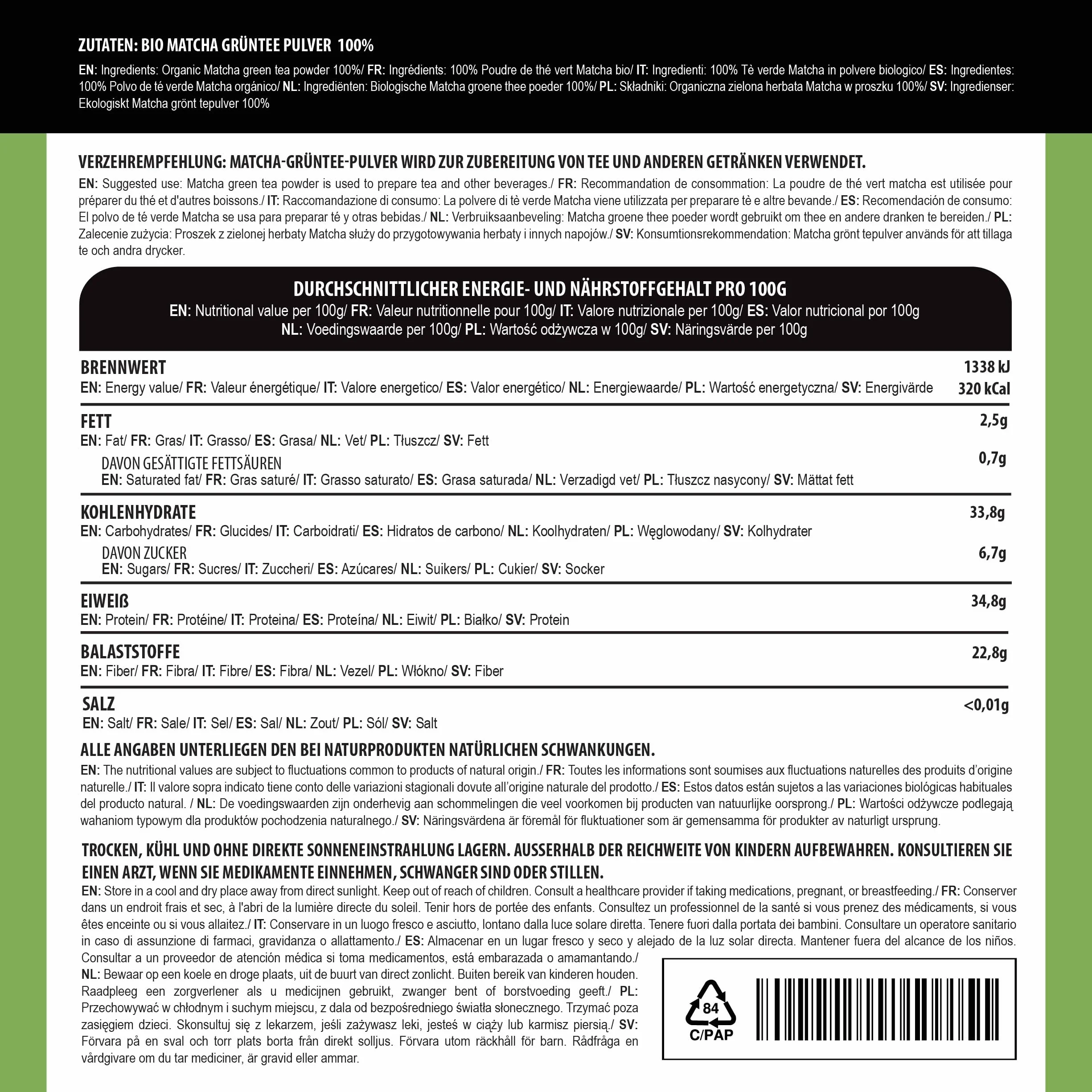 Matcha w Proszku 200g Japońska Zielona Herbata Klasy Premium Naturalna