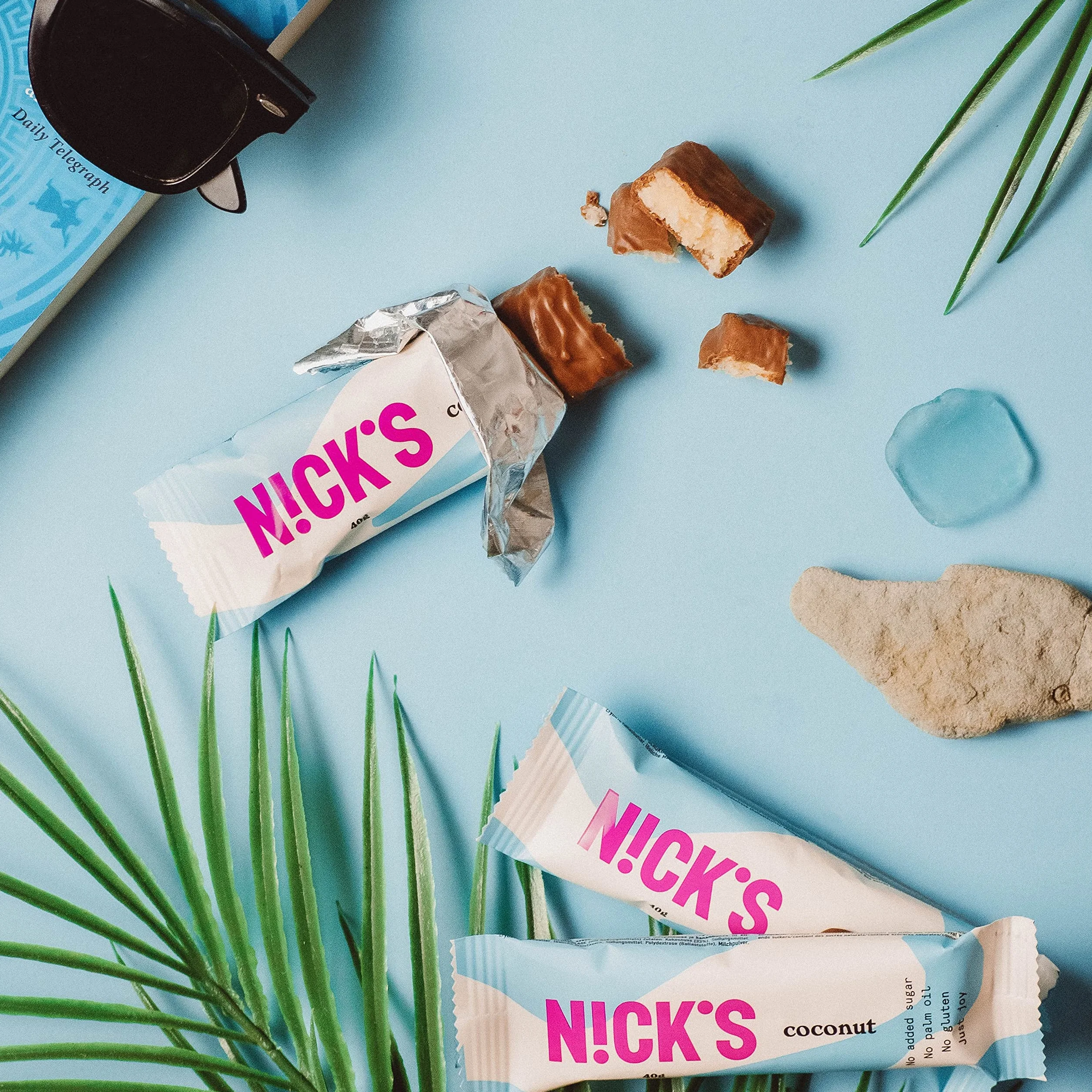 NICKS Keto Batony Coconut, Czekoladowo-kokosowy Przekąski, 175 kalorie, 2 węglowodanów netto, bez dodatku cukru, bezglutenowe, słodycze niskowęglowodanowe (15x40g)